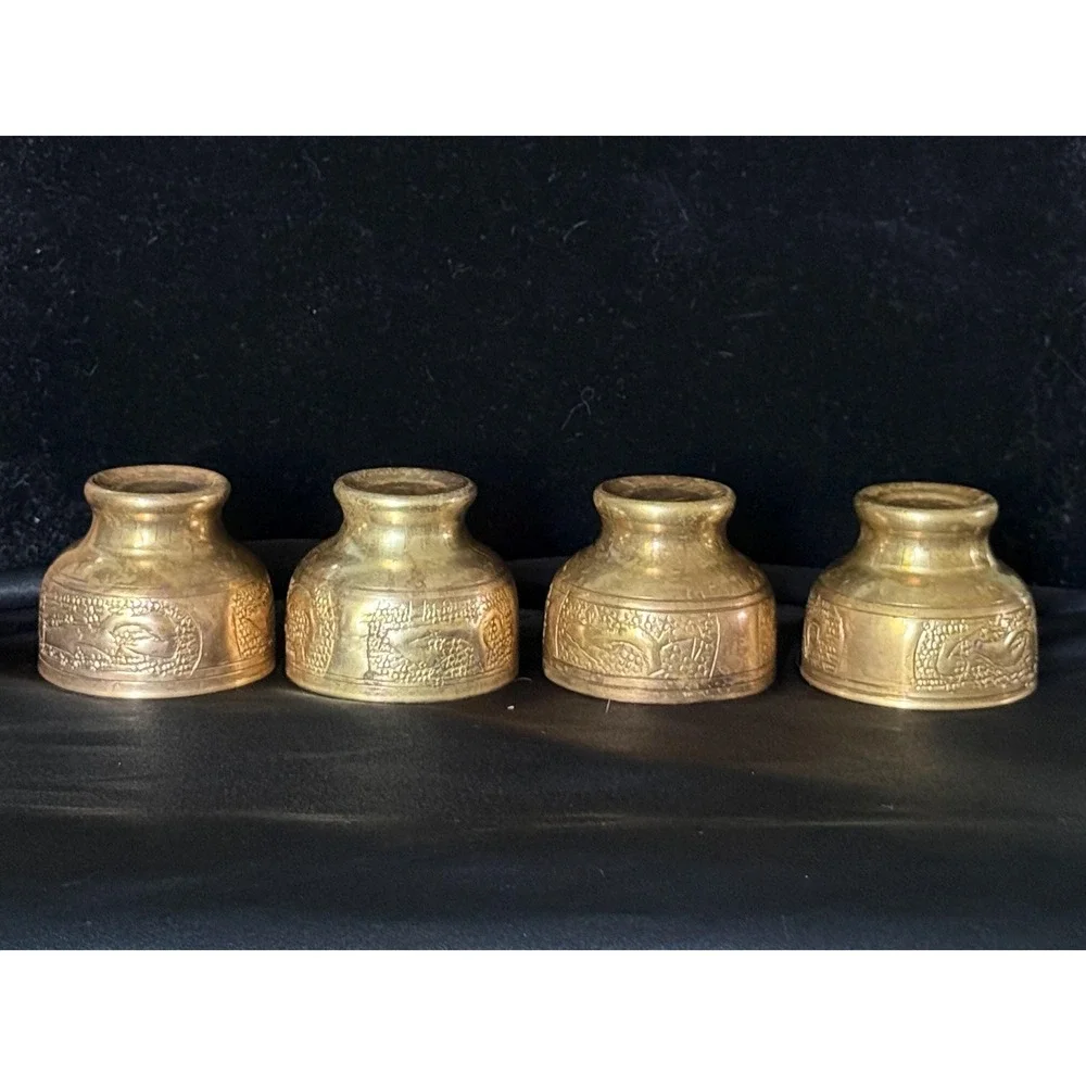 Vintage Brass Tea Set Engraved Coffee Pot & 4 Cups Moroccan Mediterranean Decor